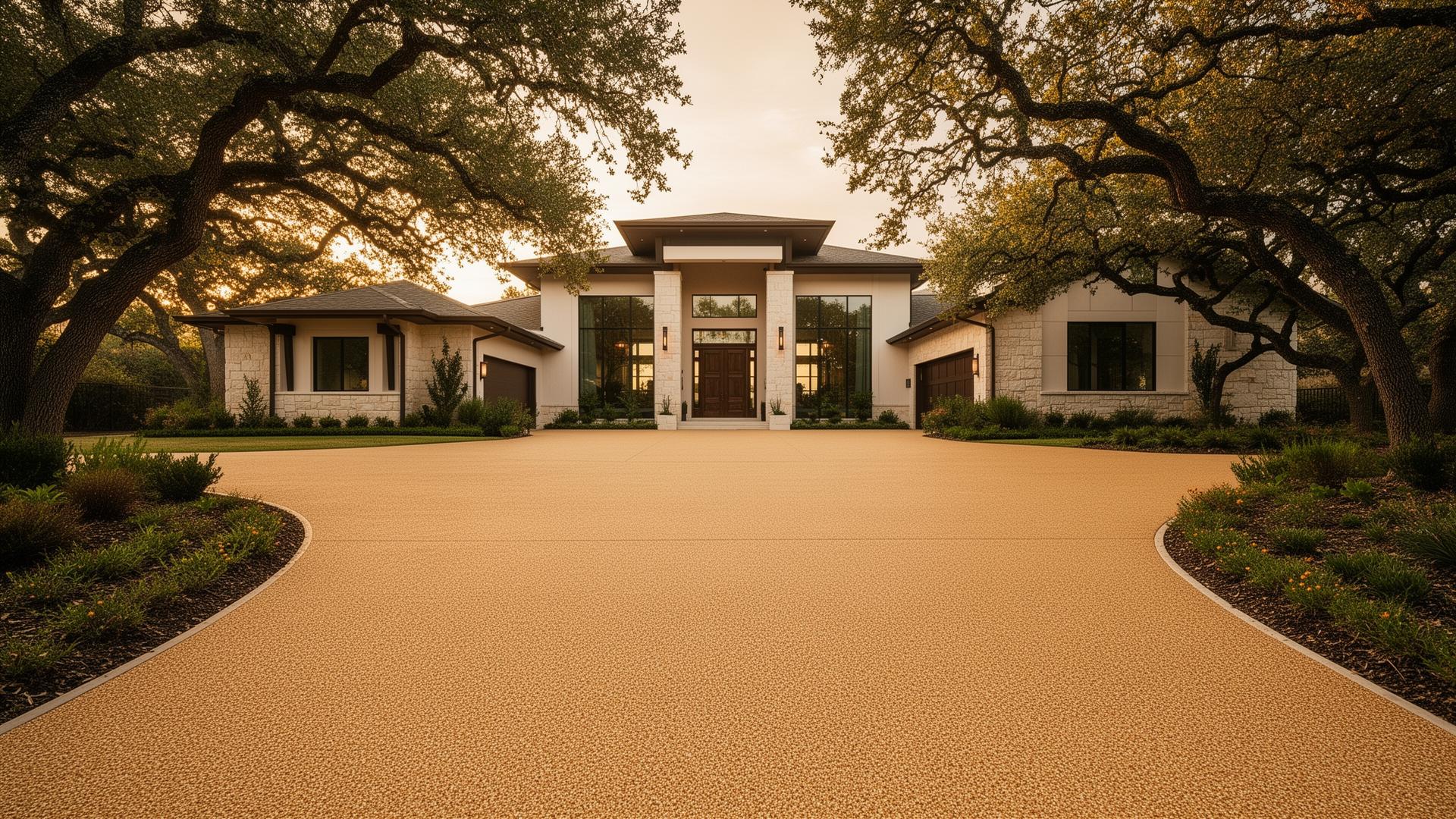 PLACEHOLDER: premium resin-bound aggregate driveway leading to a modern Round Rock home